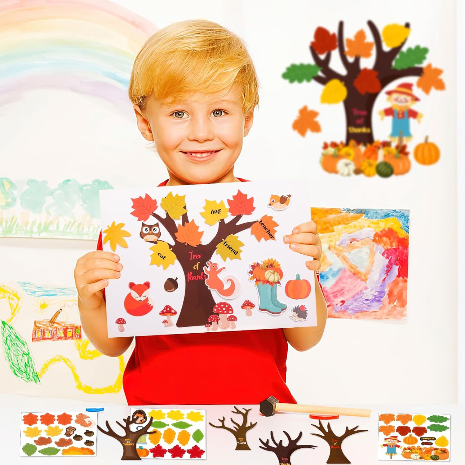 25 Pack Tree of Thanksful Make Your Own Thanksgiving Tree Hanging Ornament Fall Thanksgiving Craft Kit for Kids Leaves Sticker Thankful Art Project Classroom Home Activity Autumn Party Favor Supplies