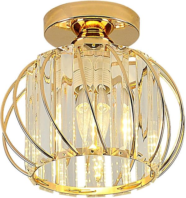 Hudi Fyier Chandelier Crystals Ceiling Lighting Fixtures, LED Flush Mount Ceiling Light for Kitchen Hallway Dining Rooms Living Rooms Bar-Gold
