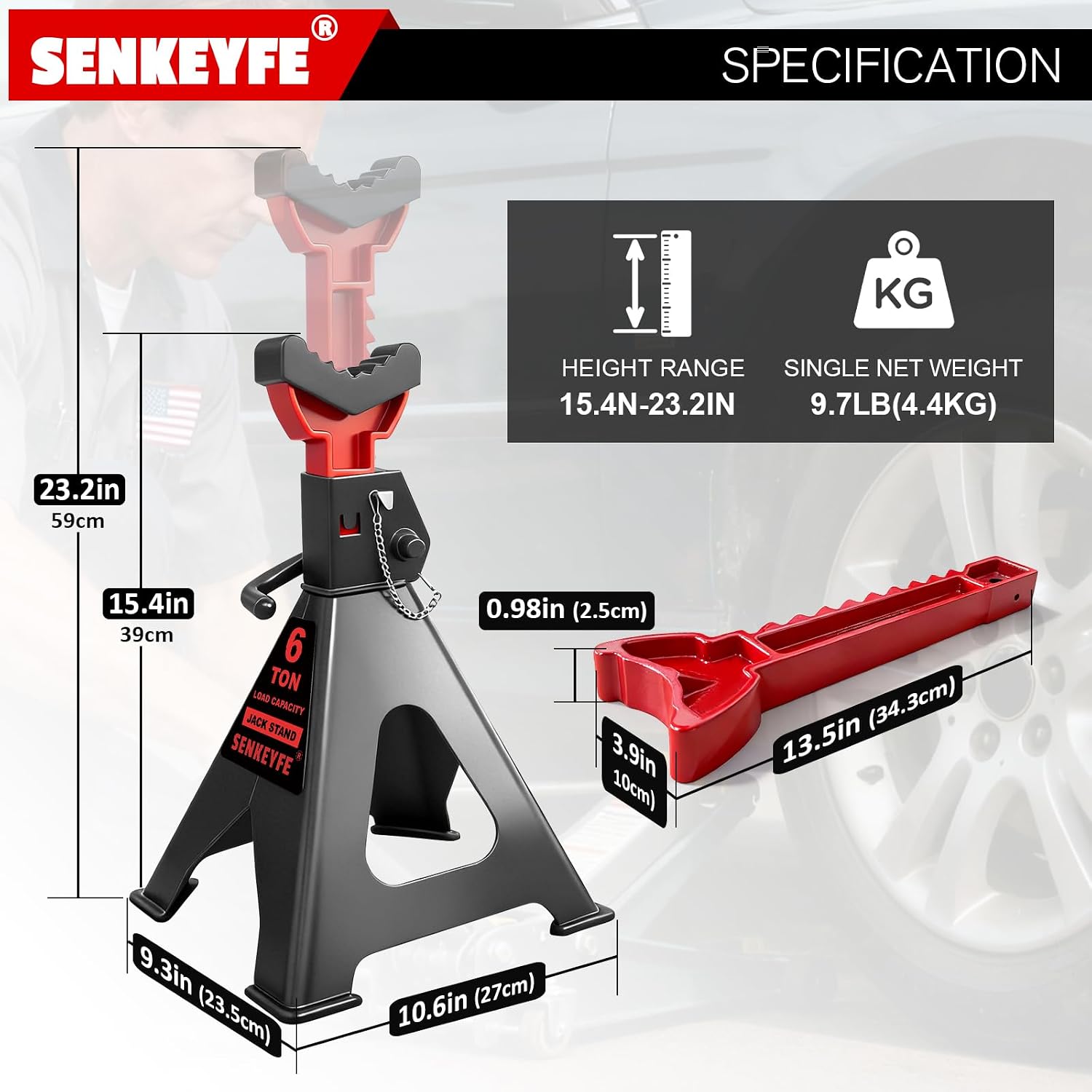 6 Ton (13,200 LBs) Jack Stands with Double Pin Locking,Rubber Cover and Large Foot Base,15"-23" Adjustable Height,Heavy Duty Car Jack Stands,Lifting Bus,RV,SUV,MPV,Pickup Truck,ATV/UTV,1 Pair