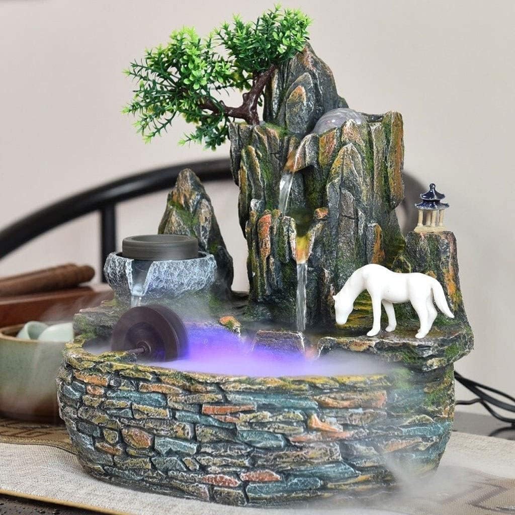 最安値挑戦 室内噴水 デスクトップの噴水 卓上噴水 クリエイティブデスクトップファウンテンレジンウォーターフォールファウンテンカラーチェンジリングライティング瞑想ホワイトホースホームデコレーション 噴水 ファウンテン Size A Small Loredigital Com