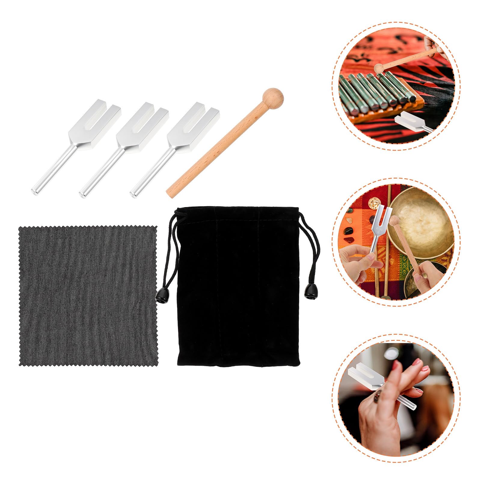 VICASKY Set di 5 Diapason Accessori Musicali in Lega di Alluminio Argento con Martello e Borsa per Chakra e Test di Conduzione Ossea per Chitarra e Ossa