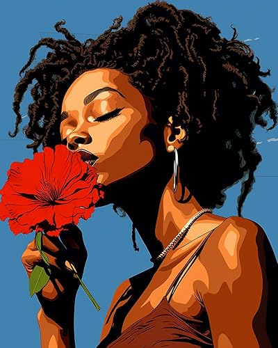 Miniatura 15 de Pintura por números de chica de moda negra para adultos principiantes mujer africana americana DIY pintura por números pintura acrílica en lienzo