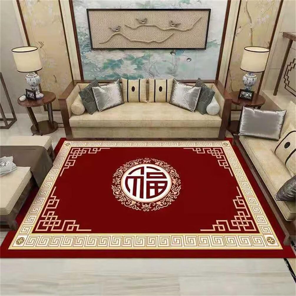 Tapis de salon rouge aux fleurs orientales pour grand séjour chaleureux