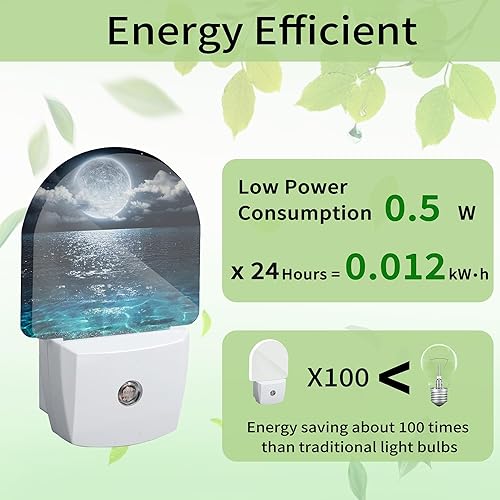 Miniatura 3 de Luz nocturna de luna llena sobre mar, luz nocturna enchufable a la pared con sensor de atardecer a amanecer, lámpara LED de ahorro de energía para