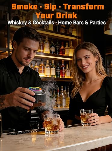 Miniatura 8 de Kit de ahumador eléctrico de whisky con control de humo ajustable (0–60s), kit de ahumador de cóctel con 6 virutas de madera, no necesita butano