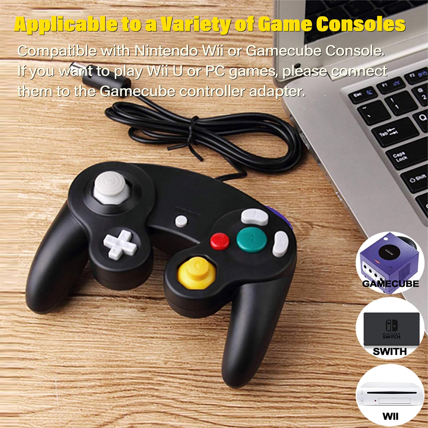 Manette Filaire pour GameCube, Contrôleur Classique NGC Compatible avec Wii U, Switch, PC, Super Smash Bros
