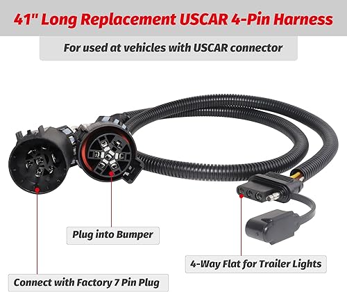 Miniatura 2 de MECMO 55384 Replacement USCAR 7 Pin to 4 Pin Trailer Harness for Installing Tailgate Light Bar Adapter, USCAR 4-Pin Trailer Extension Wiring 41