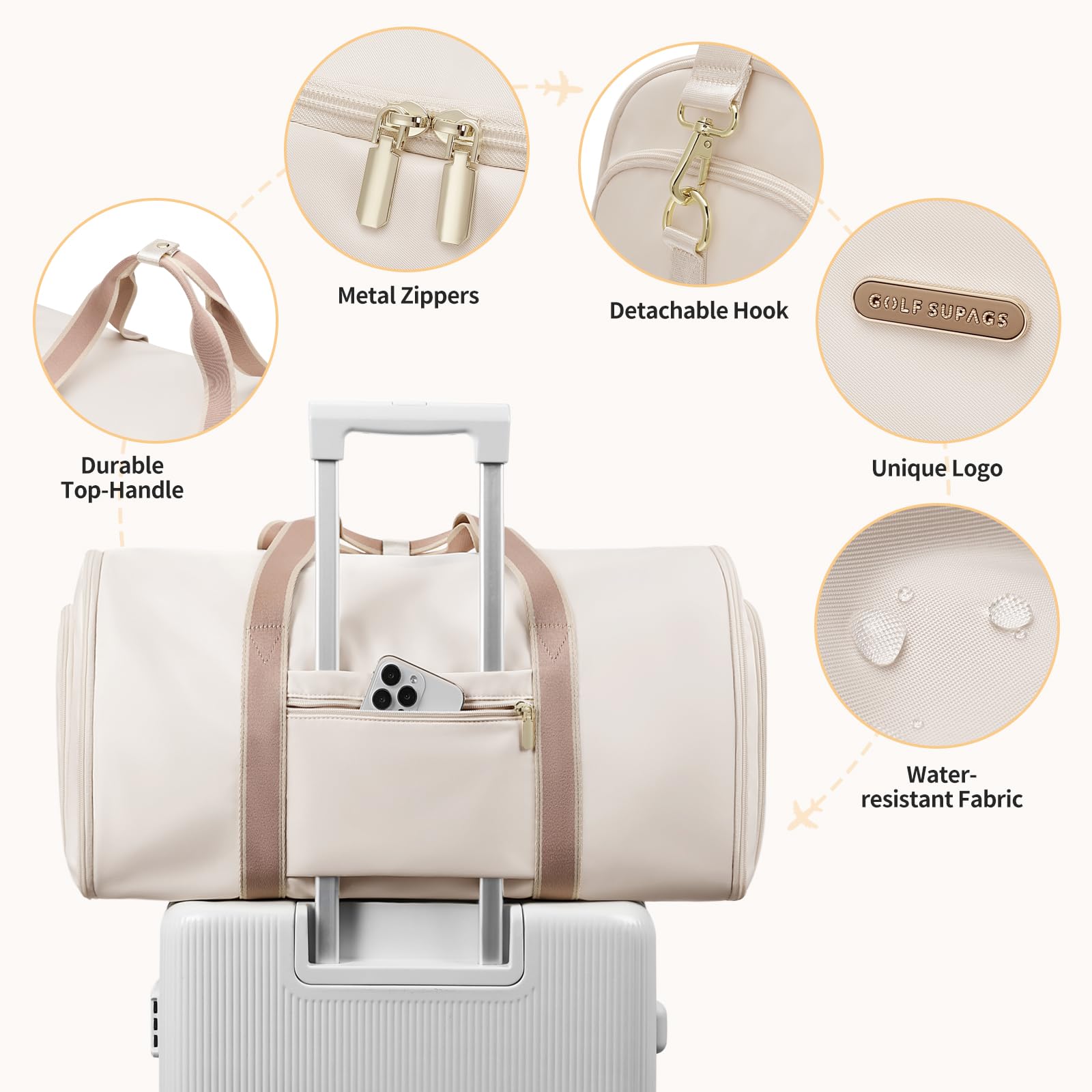Sac de Voyage Convertible 2 en 1 Sac à Main pour Femme Pliable Blanc Cassé
