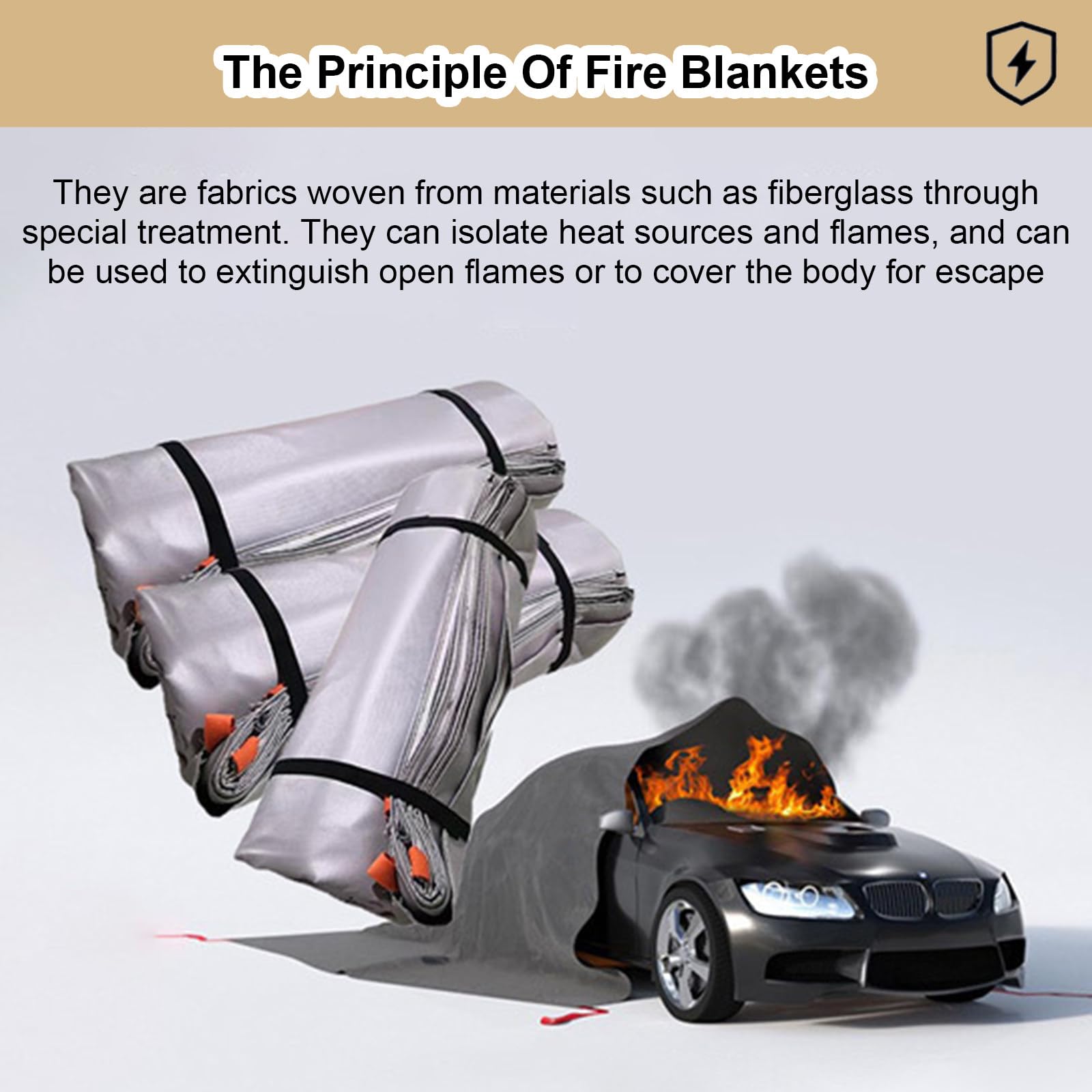 Manta ignífuga de Emergencia para Coche, Manta de Seguridad Reutilizable de Fibra de Vidrio, Aislamiento térmico de Fibra de Vidrio, para emergencias contra Incendios Siliconecloth-3 * 4