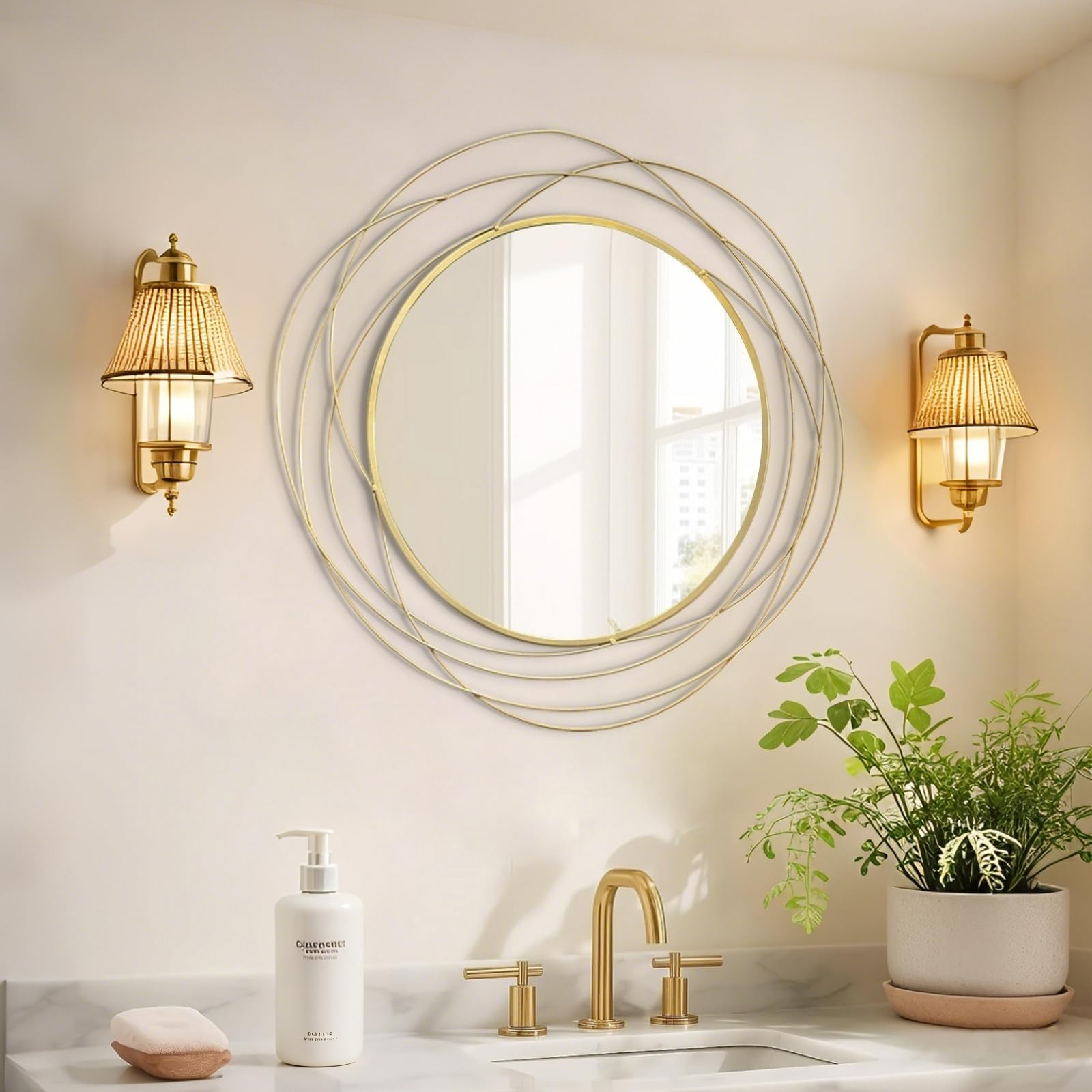 Round Wall Mirror - 26.8" Large Gold Circle Mirror for Wall with Art Decorative Durable Metal Frame, Modern Hanging Mirror for Bathroom Over Sink, Bedroom, Entryway, Vanity or Living Room