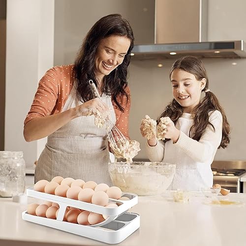 Miniatura 5 de Soporte para huevos para refrigerador, dispensador automático de huevos para refrigerador, contenedor de almacenamiento de huevos de 2 niveles para