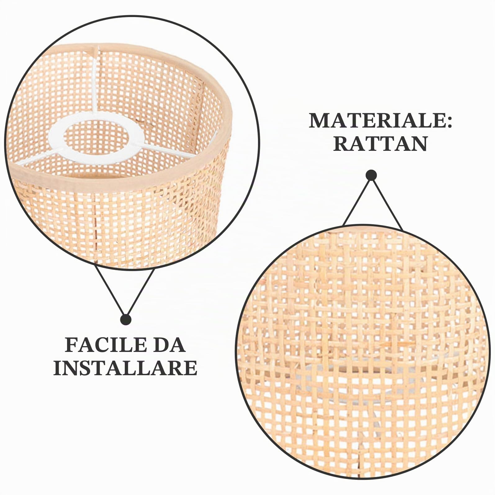BESTYASH Paralume in Rattan Intrecciato, Copri Lampada Rustico, 2 Pezzi, Resistente all'Usura, per Lampadario e Soggiorno, Attacco E14/E27