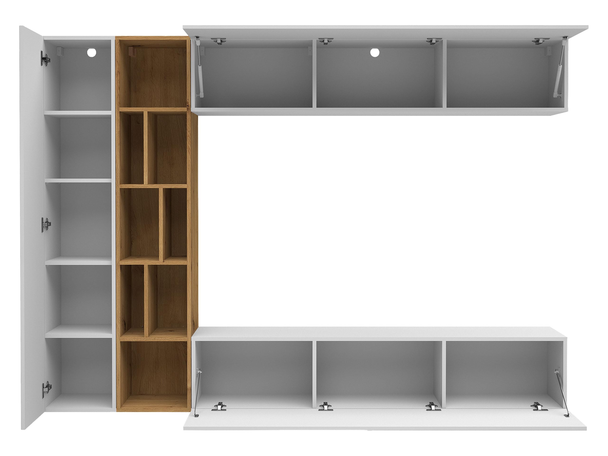 Mirjan24 Wohnwand Kodita, Anbauwand, Fernsehschrank, Schrankwand, Mediawand, Wandregal, Schrank, TV-Lowboard (Cashmere/Eiche Cremona)