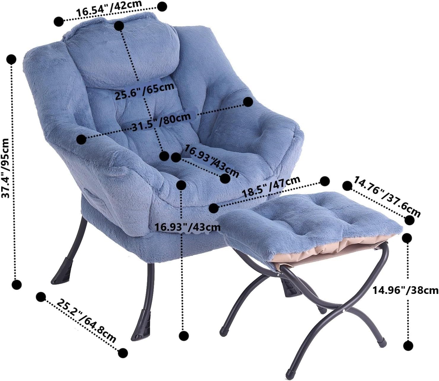 Comoda poltrona con poggiapiedi, sedia pigra con accento ottomano per il tempo libero, poltrona relax con braccioli e tasca laterale, per soggiorno, camera da letto e poltrona per piccoli