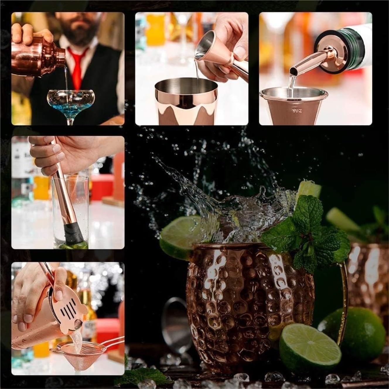 Coctelera Profesional Juego De Coctelera De 16 Uds, Kit De Barman De Acero Inoxidable para Mezclador, Accesorios para Herramientas De Barras De Vino Kit Coctelería