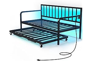 Rolanstar Twin Trundle Bed Frame with Charging Station and LED Lights