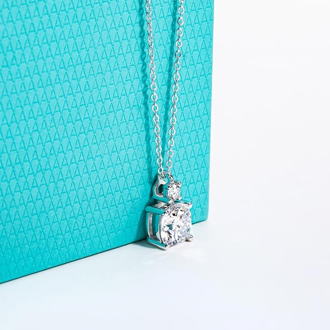 AnuClub Cushion Cut Moissanite Pendant Necklace D Color VVS1 925 Sterling Silver Refined Daily Necklace for Women with Certificate, 40+2+3cm Adjustable Chain