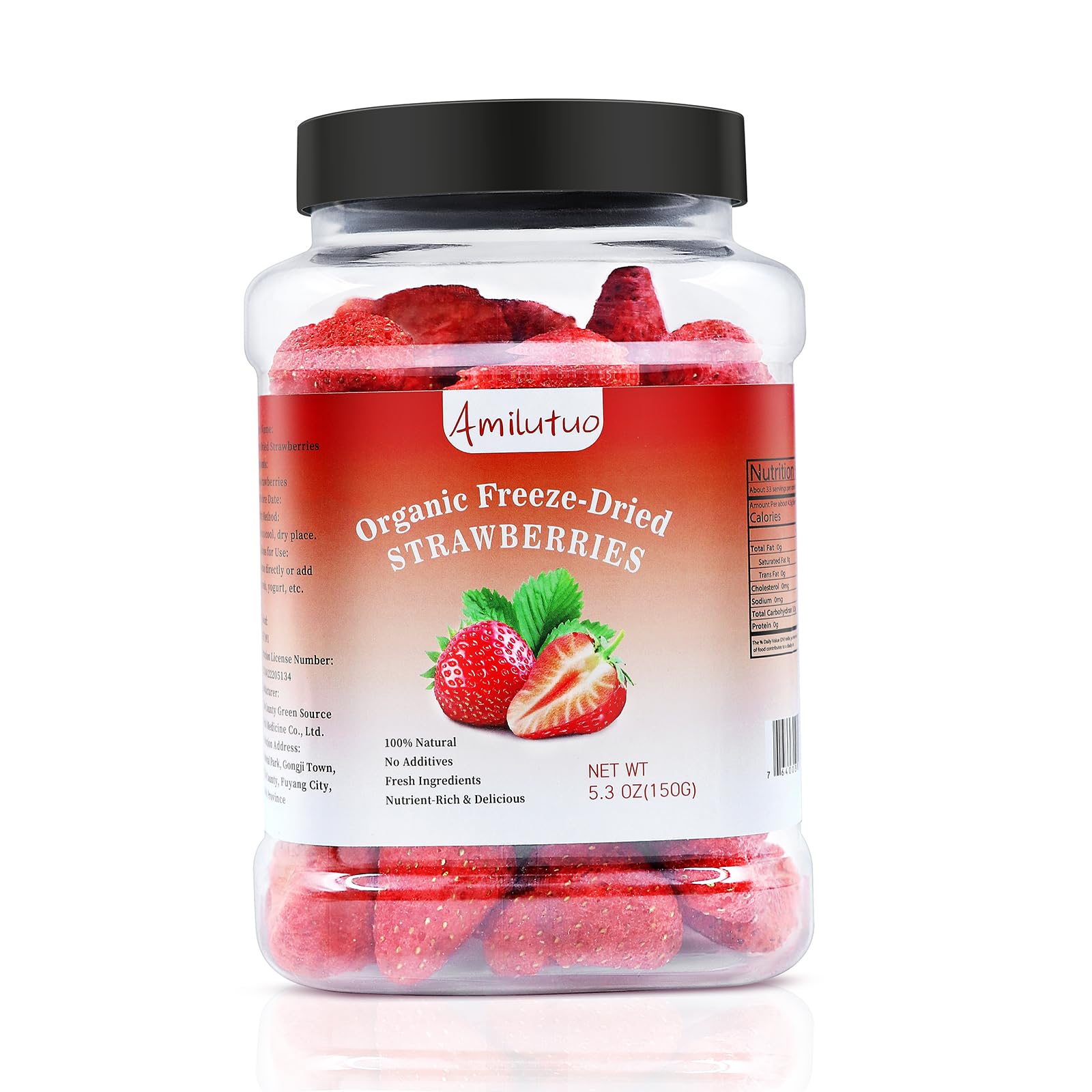 Freeze Dried Strawberries, 5.3OZ/150g Freeze Dried Fruit, Whole Dehydrated Strawberry for Breakfast Cereal Bowls Salad, Granola Bars, Ice Cream - Freeze Dried Snacks