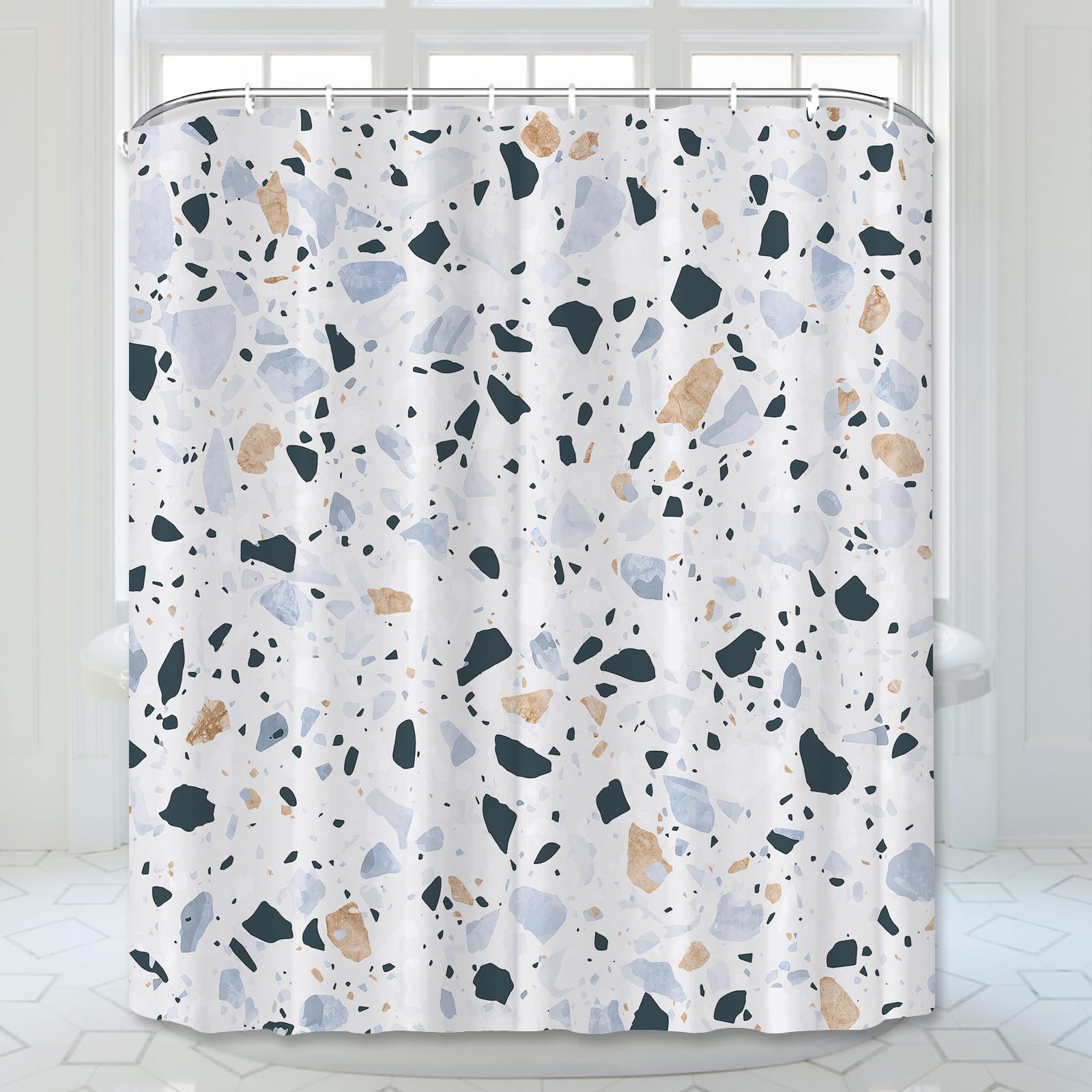 Simpomsy Terrazzo Shower Curtains Mould proof resistant, Washable Weighted Fabric Wet Room Shower Curtain, 3D Marble Terrazzo Long Shower Curtains 180x180cm - Image 4