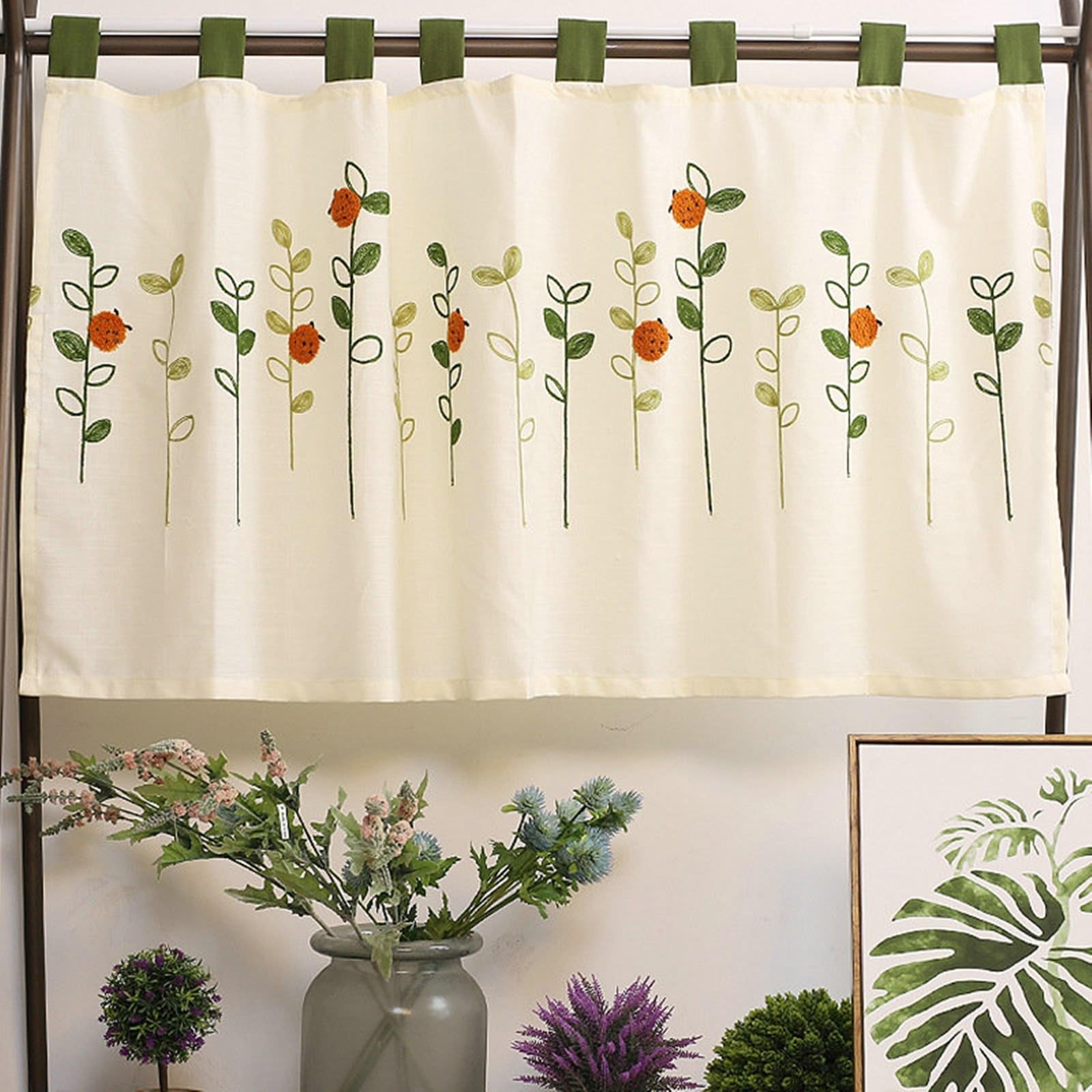 Visillos opacos para salón de 80x150 cm, cortina corta KnSam de algodón y lino beige