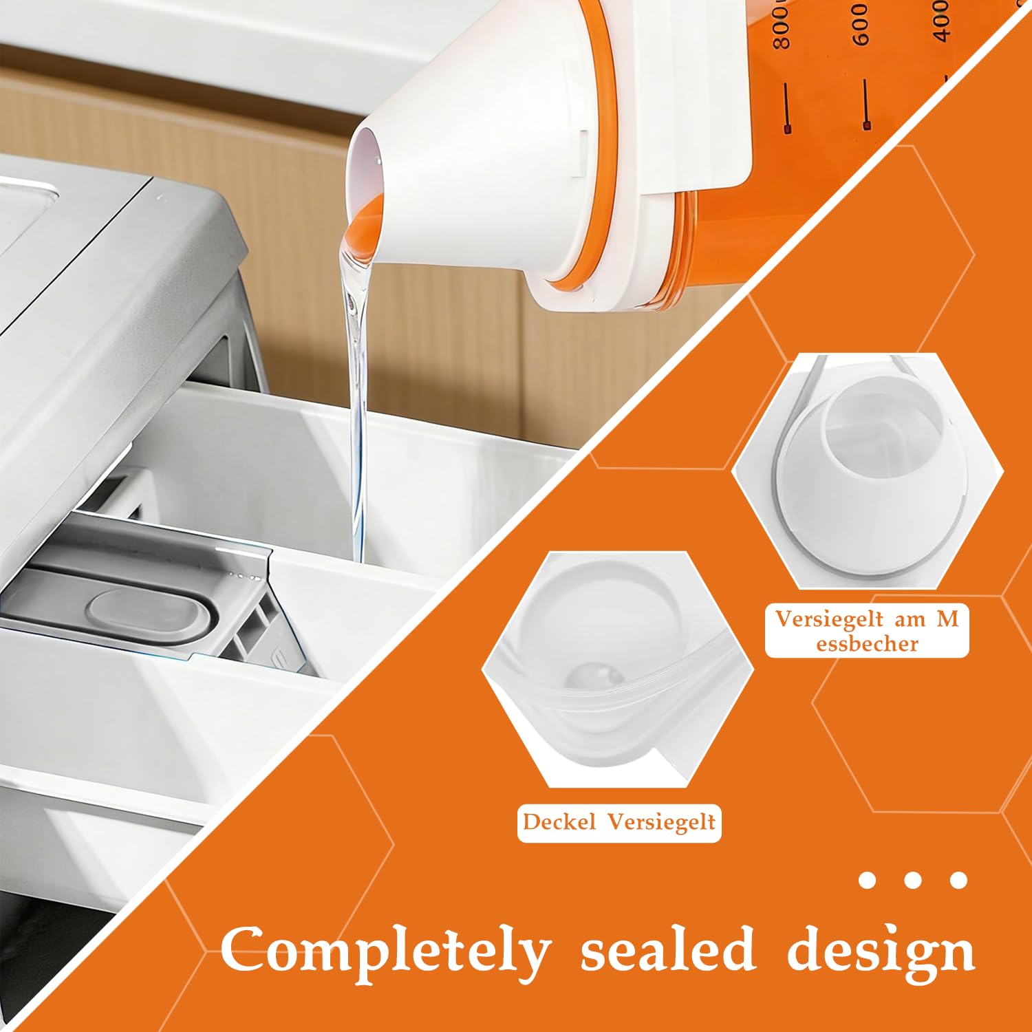 RunXinDa1100 ml Luftdichter Waschmittelspender mit Dosierbecher, transparenter Behälter für Waschpulver & Flüssigwaschmittel, multifunktionale Box mit Silikondichtung, für Küche, Bad.