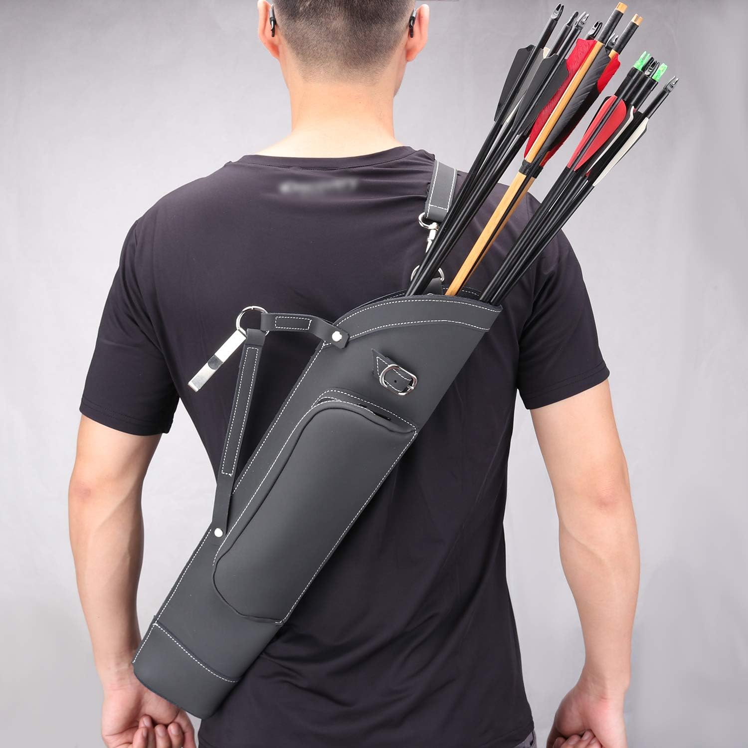 KRATARC Archery Dual Use Leather Back Arrow Quiver Hip Quiver Waist Hang Side with Adjustable Strap Belt Clip (Black) : Sports & Outdoors