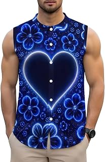 Sleeveless Shirts for Men Button Up Beach Shirt Red Velvet Heart