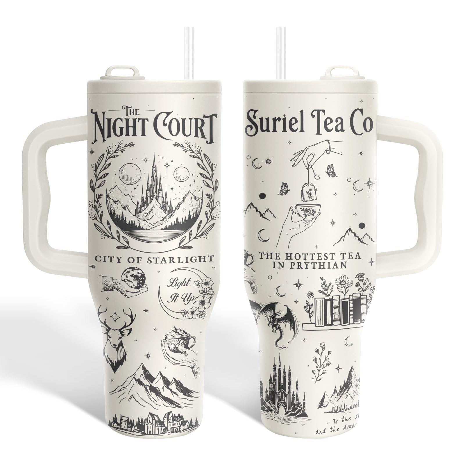 34HD Night Court Tumbler 40oz with Handle &amp; Straw, Gifts for Book Lovers