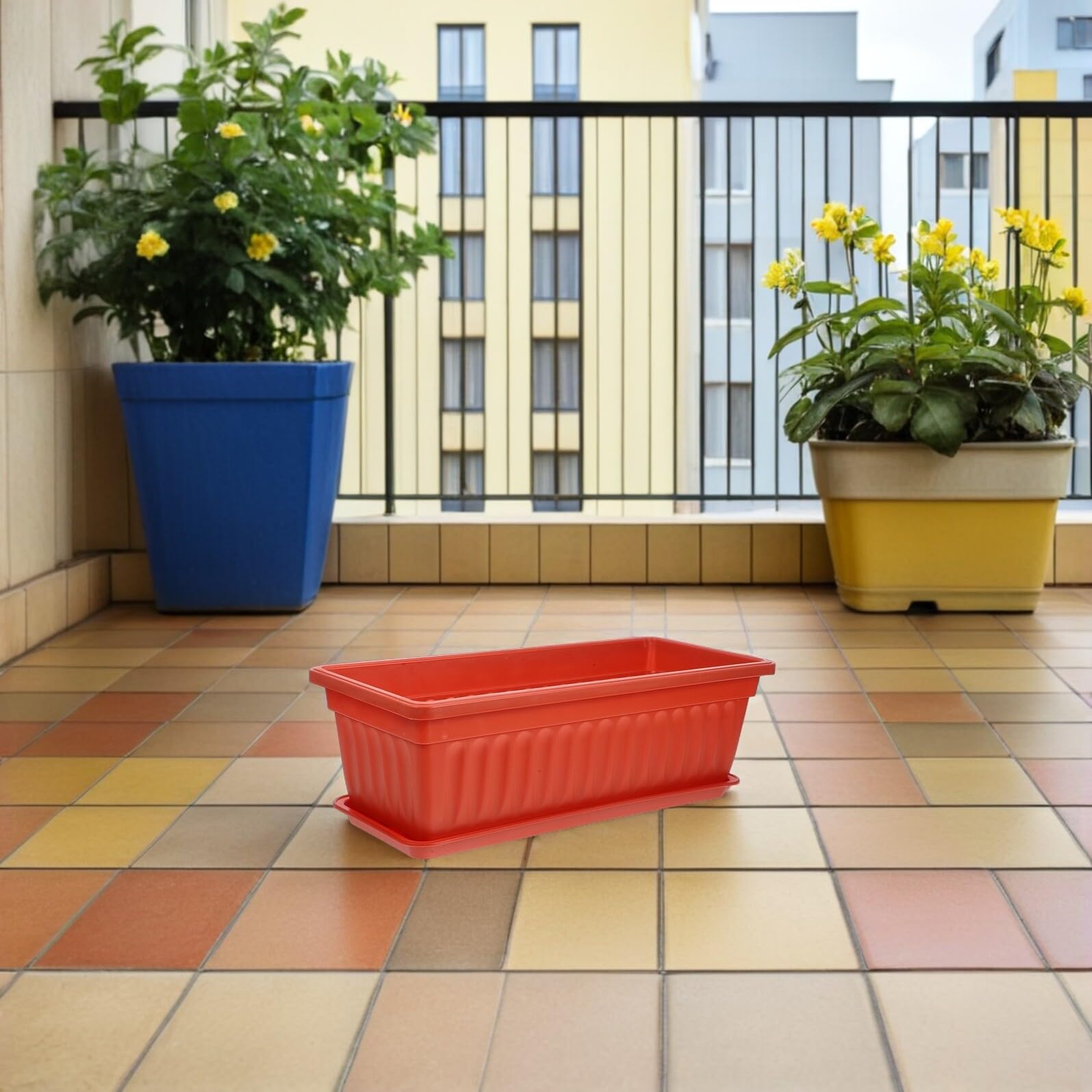 Toyvian Lot De 2 JardinièRes Rectangulaires en Plastique avec Soucoupes 19.29X7.48X5.51In Pots De Fleurs pour Balcon FenêTre Jardin Et Terrasse - Bac Long LéGer pour LéGumes Et Fleurs