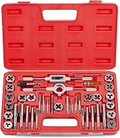 Orion Motor Tech 34-Pc SAE Tap & Die Set | Sizes #4-1/2" Thread Repair Kit with Wrenches for Metal & Wood