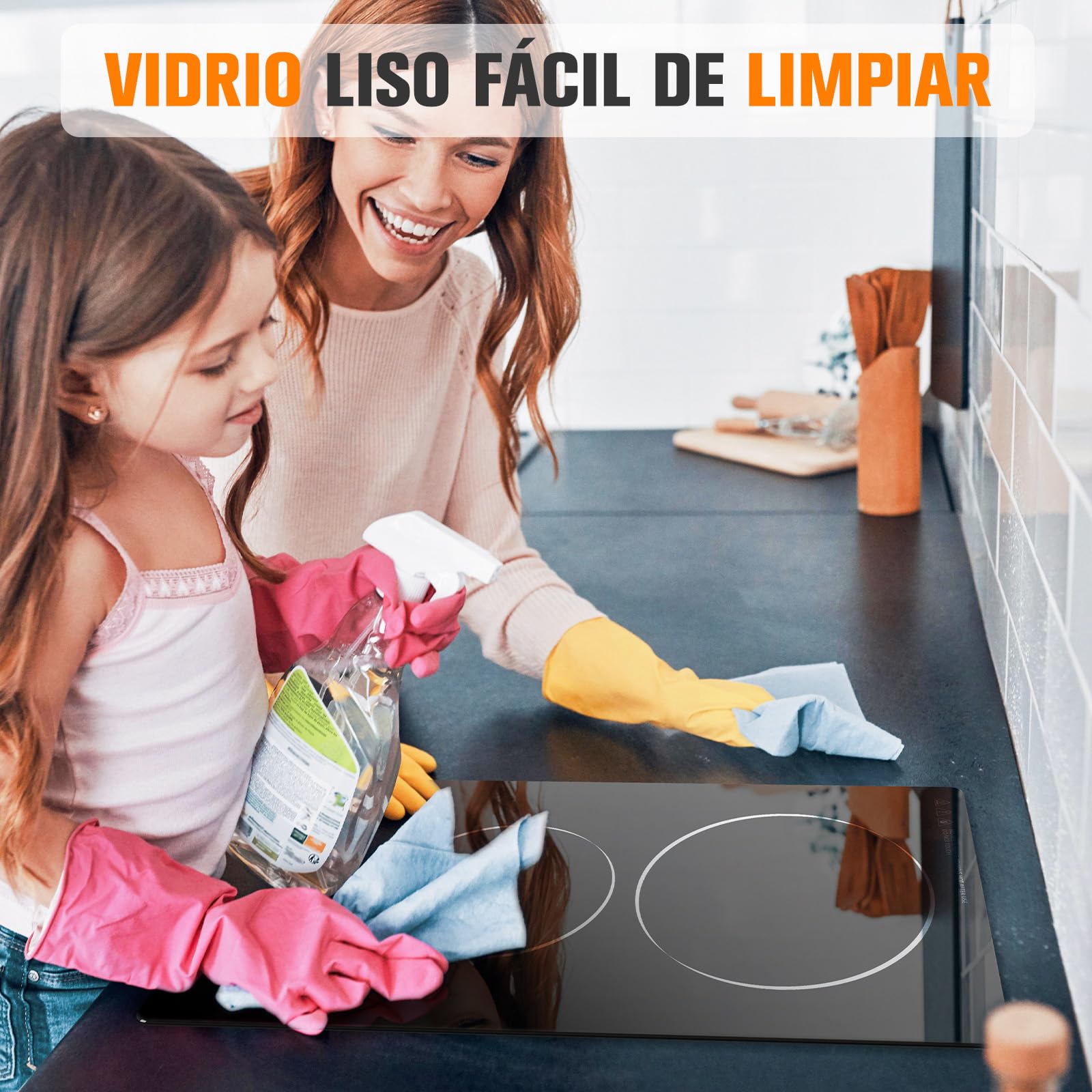 Placa Vitrocerámica 2 Zonas 3000W 30 cm, Placa Eléctrica Domino Encastrable o Portátil con Enchufe, Temporizador, Pausa, Mantener Caliente y Bloqueo Infantil, Slide-EU23S1