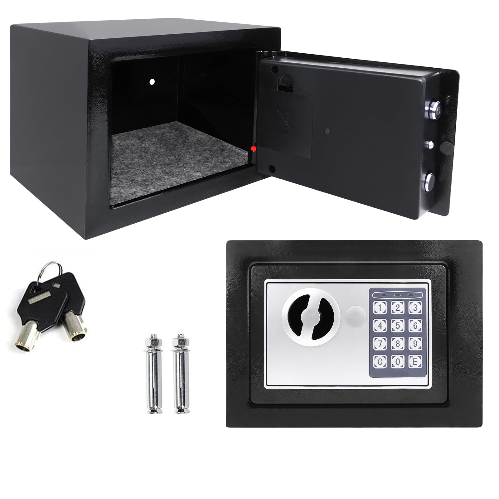 4.6L Home Digital Keypad Safe Electronic Cabinet Safes Cash Box Wall Safe with 2 Key Extra Security Money Box Wall Mounted for Home Office Hotel 230mmx170mmx170mm-Black