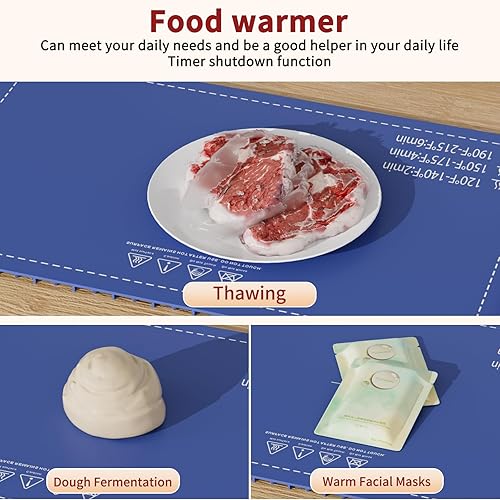 Miniatura 5 de Bandeja de calentamiento eléctrica, calentador de alimentos, calefacción de superficie completa, 3 ajustes de temperatura, diseño de borde