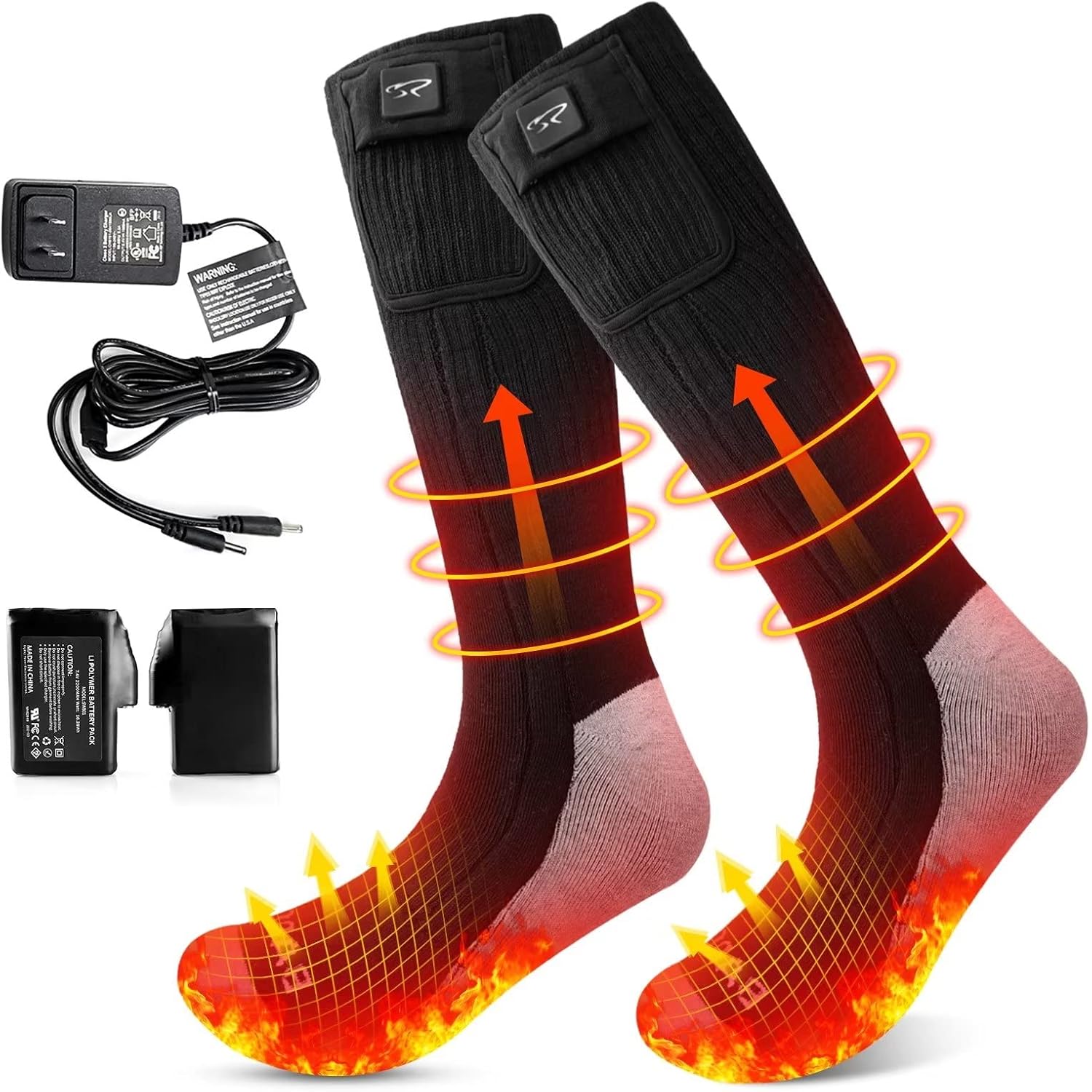 Heated Socks Rechargeable Electric Settings - for Men Women,Upgraded 7.4V Socks with Battery,3 Heat Setting Washable Winter Warm Socks Feet Warmers for Skiing Walking Driving Riding Small Black&Light Gray