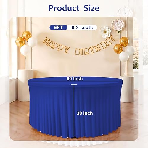 Miniatura 48 de Mantel redondo de 60 pulgadas blanco con borde elástico – Mantel ajustado sin arrugas y lavable para mesa redonda de 5 pies, mantel reutilizable