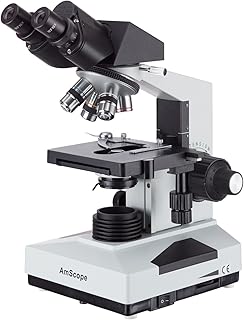 AmScope B490 Compound Binocular Microscope, WF10x Eyepieces, 40X-1000X Magnification, Brightfield, Halogen Illumination, Abbe Condenser, Double-Layer Mechanical Stage, Sliding Head, High-Resolution Optics, Anti-Mold