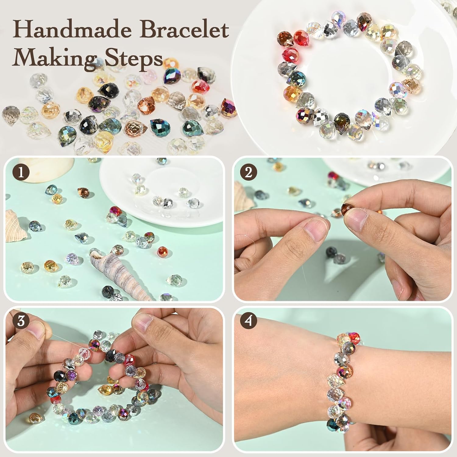 Crystal Glass Beads, 240pcs Faceted Crystal Beads for Jewelry Making, 24 AB Colors Shiny Teardrop Shape Jewelry Beads Glass Beads for Necklace Bracelet Earring DIY Craft, 8x10mm - Image 5