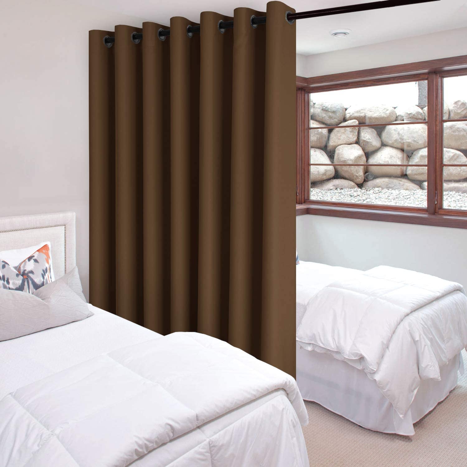 DWCN Room Divider Curtain - Extra Wide Blackout Curtain for Sliding Glass Door, Living Room, Bedroom Partition and Shared Office Space, 1 Grommet Curtain Panel, 10ft Wide x 7ft Tall, Brown โ image 1