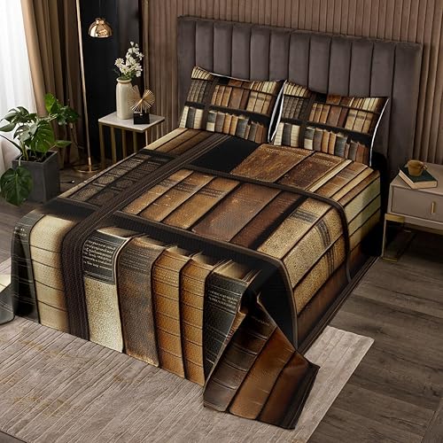 Erosebridal Juego de edredón retro de biblioteca individual, regalo para amantes de los libros, juego de ropa de cama de libros literarios, juego de