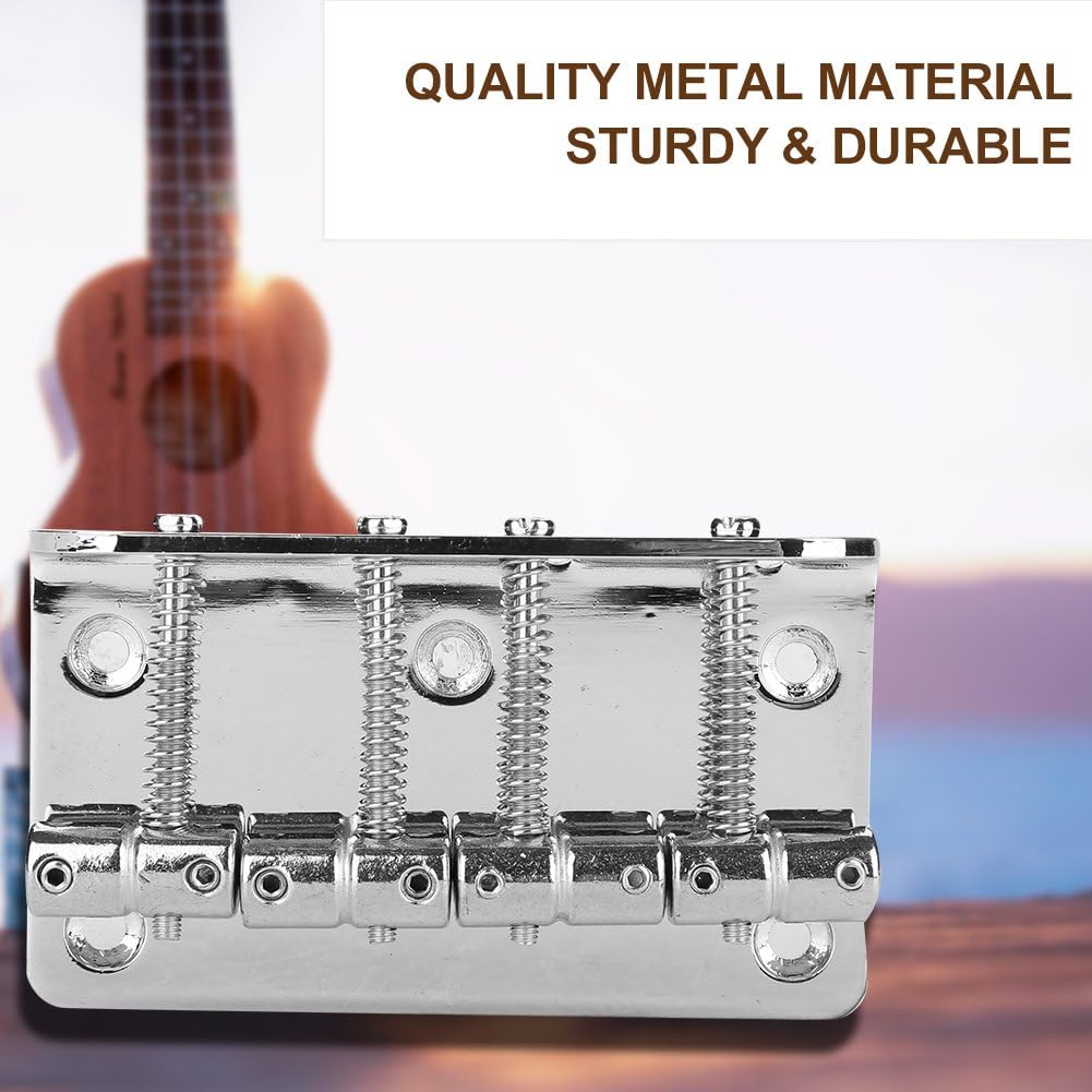 4 String Hardtail Bridge, Bass Bridge Saddles for Precision 4 Saddle Hardtail 80mm Metal Tailpiece Electric Bass Bridge Replacement Accessory(Silver)