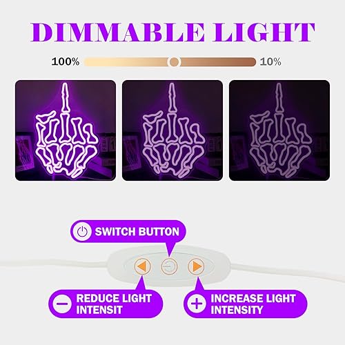 Miniatura 3 de Letreros de neón con diseño de calavera para dedo de pared, letreros LED regulables para dormitorio, hombre, cueva, bar, pub, fiesta en casa,