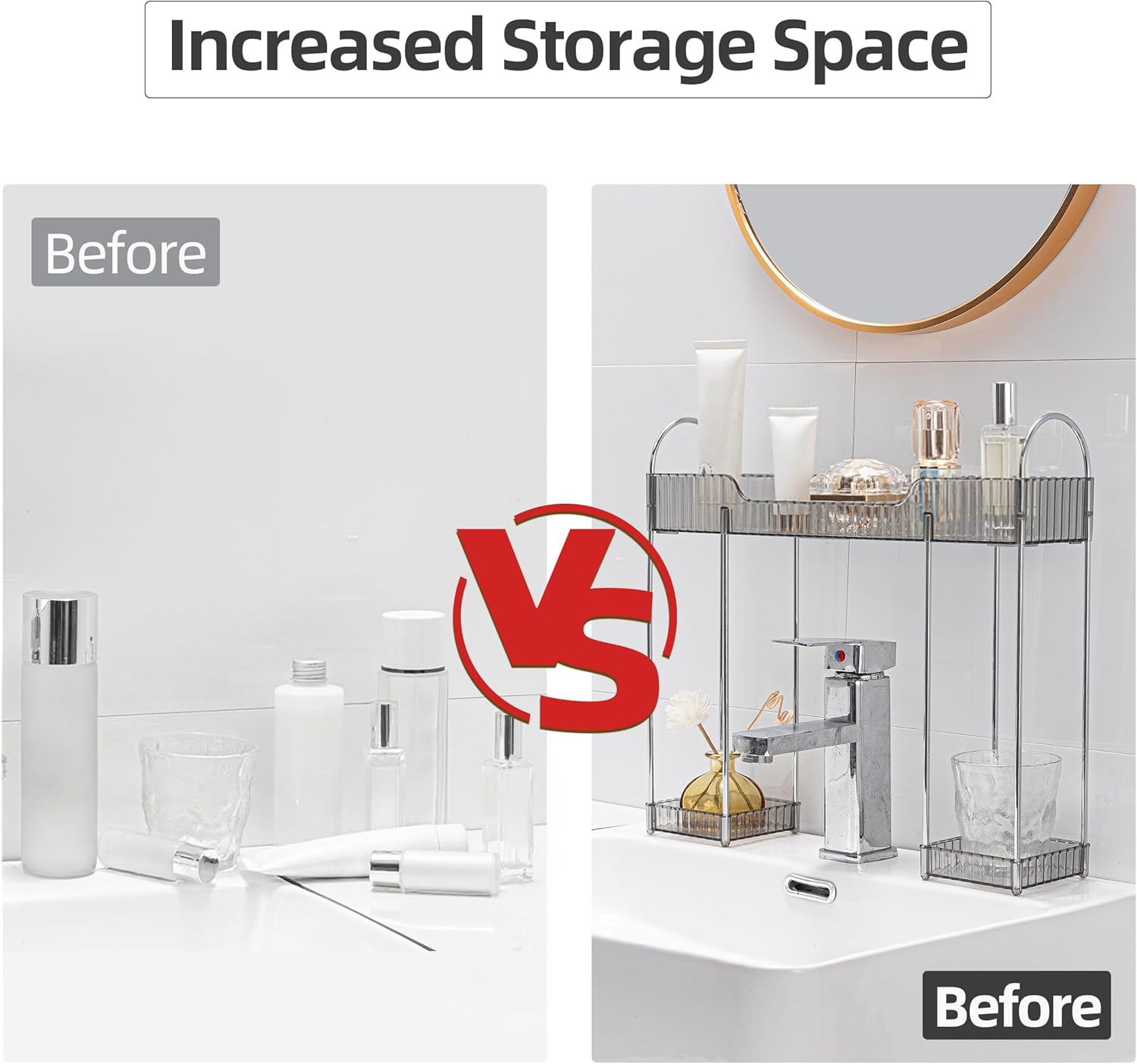 YCIA&DONE Bathroom Countertop Organizer Over The Faucet, Narrow Counter Organizers Above Sink, Table Mounted Faucet Over Sink Shelf for Kitchen, Toilet, Laundry(Smoky Gray)