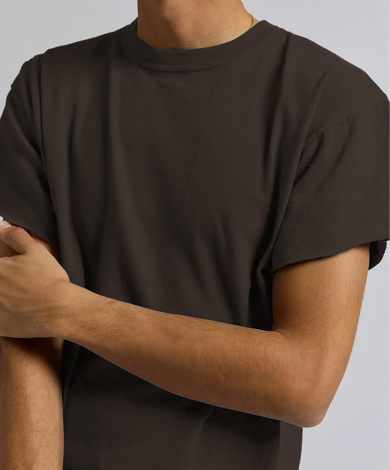 Sunborui Men's Boxy Raw Cut Tee Short Sleeve Round Neck T Shirts Casual Basic Tops - Image 3