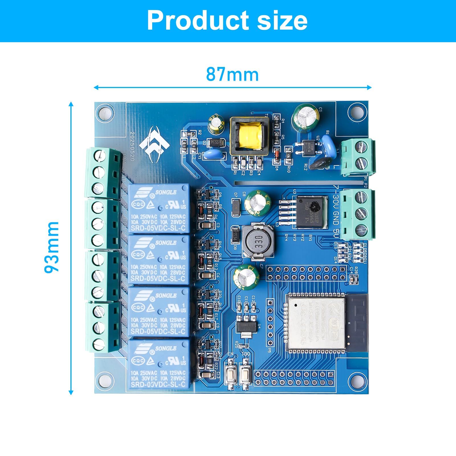 ESP Modulo relè a 4 canali con ESP-32 WiFi Bluetooth, DC5-30V/AC220V, scheda di sviluppo per progetti fai da te Smart Home & IoT, facile programmazione con Arduino IDE
