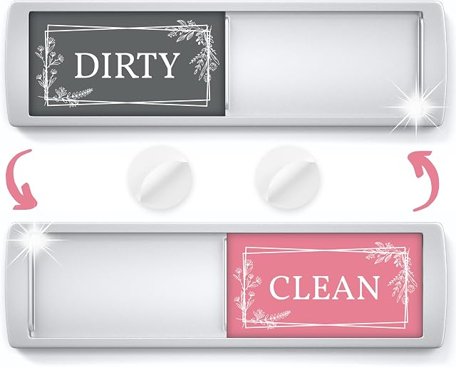 Stylish Clean Dirty Dishwasher Magnet Sign - Ideal Signs for Any Home or Office Kitchen - Nice Decor - Double-Sided Adhesives Included for Non-Magnetic Dishwashers, Laundry or Washing Machine