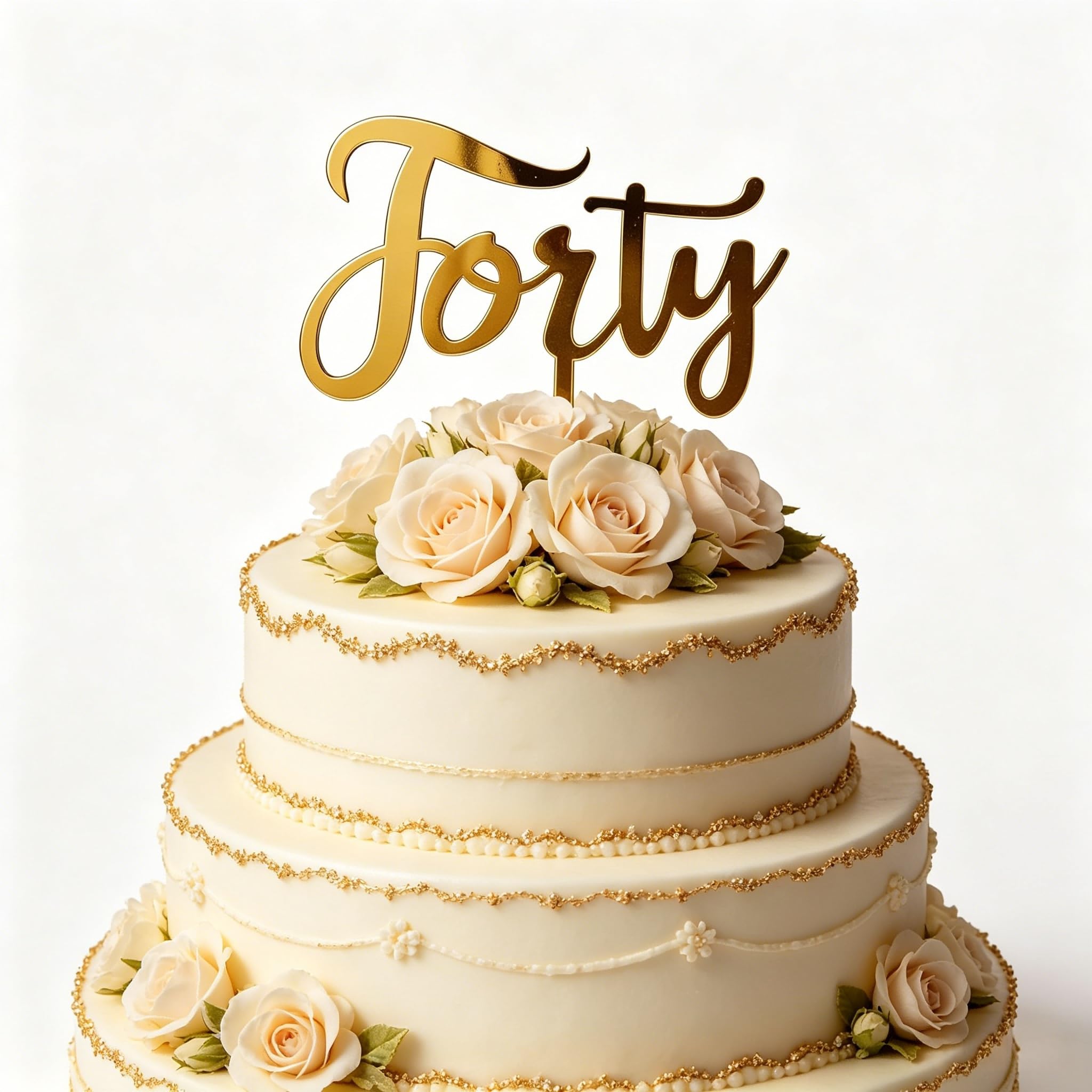 Muiltvoe 40th Birthday Cake Topper, Gold Acrylic 40 Cake Topper for Women Men, 'Forty' Cake Sign, 40th Birthday Decorations for Party Supplies, Milestone Celebration (16.5cm Wide)