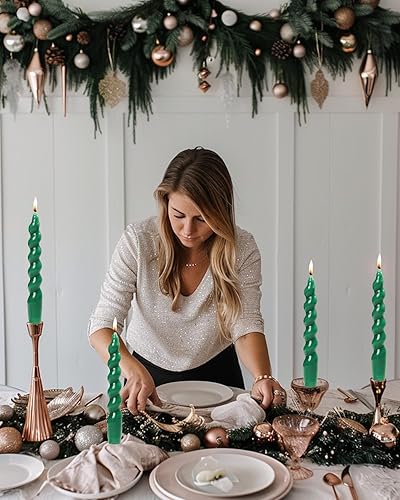 Miniatura 3 de Velas cónicas en espiral verde cazador, velas trenzadas para vacaciones, bodas, fiestas, cera sin perfume, para cena, regalo de Navidad, 4 unidades