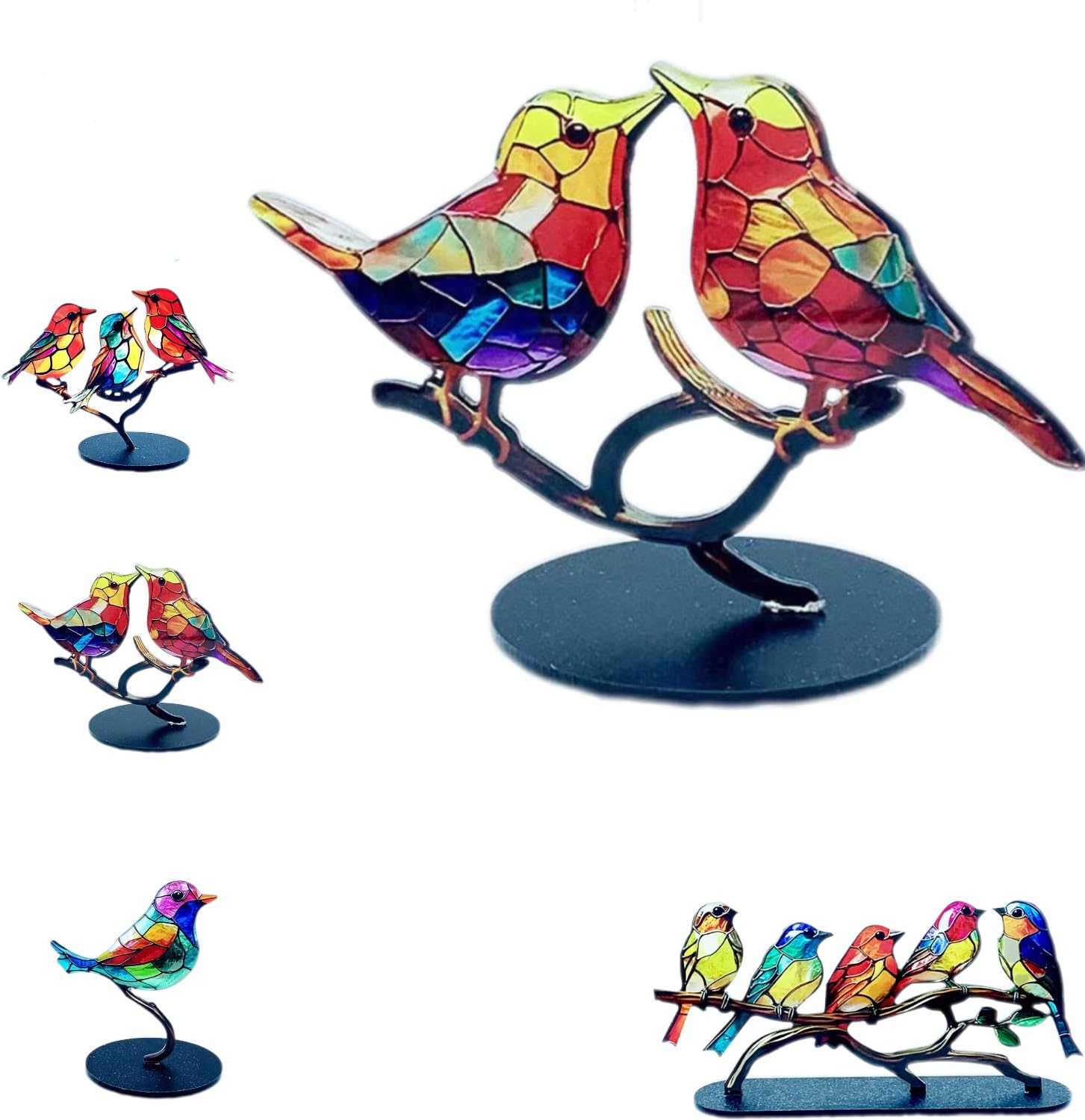 Oiseau décoratif en verre teinté sur branche pour maison salon et décoration de bureau