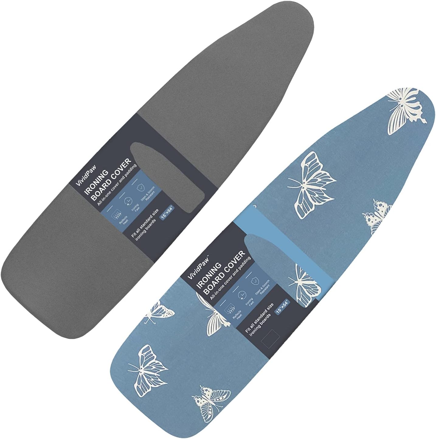 Ironing Board Cover and Pad Standard Size 15×54, Value Pack (Black and Butterfly)
