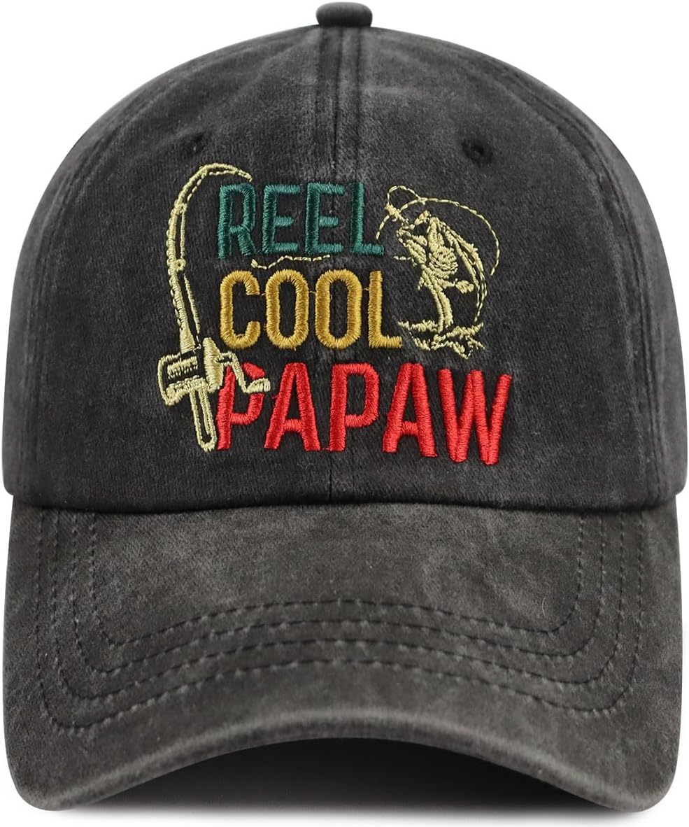 Grandpa Gifts for Men, Funny Fishing Papa Hats, Cool Papaw Baseball Cap, Fathers Day Retirement Christmas Birthday Gifts for Poppy Pawpaw Grandfather